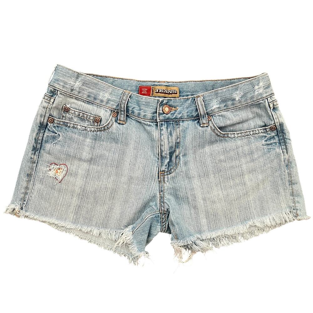 Y2K Old Navy‎ Ultra Low Waist Denim Cutoff Fray Distressed Jean Shorts Size 8